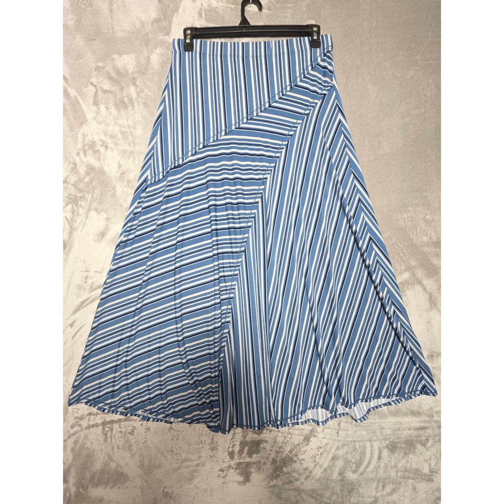 Max Edition Womens Blue Striped Maxi Skirt Large Multi-Directional StretchA-Line